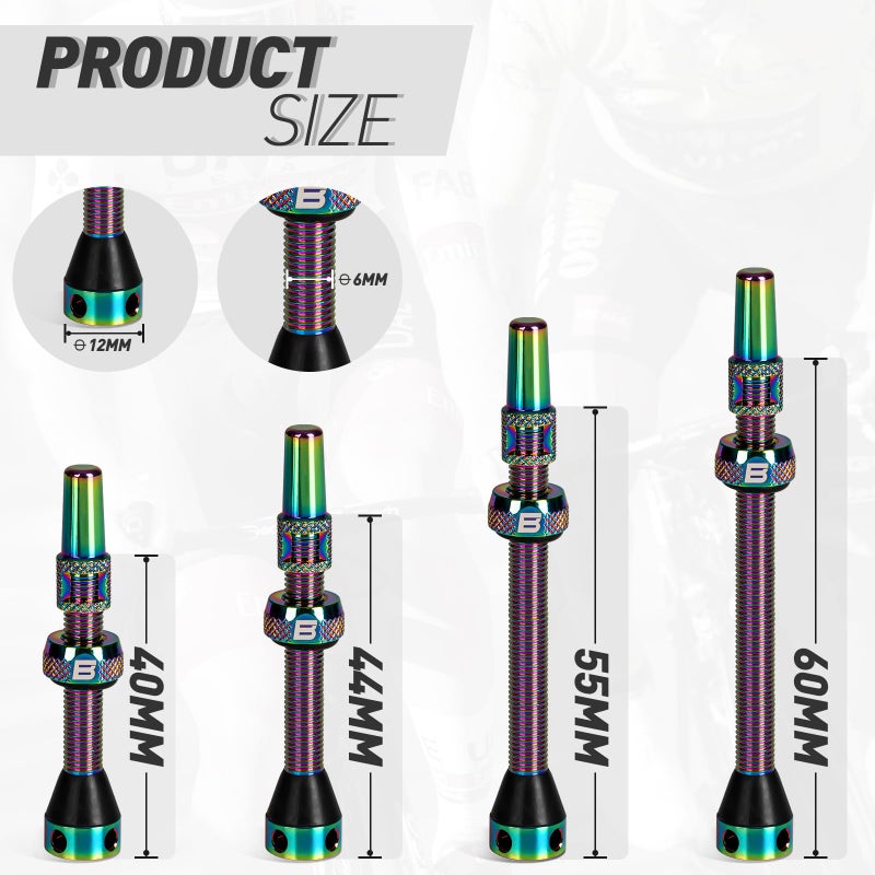 BWSHLF Tubeless Presta Valve Stem 40/44/55/60/65/70/80/100 mm, Super Light Alloy Presta Valve Stem Kit with Valve Core Remover Tool and Valve Stem Caps - Multiple Color and Size Options(Pair) - Image 5